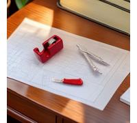 1:12 Scale Miniature Office Set: Tape Dispenser, Compass & Faux Craft Knives, Realistic Alloy Props (Red)