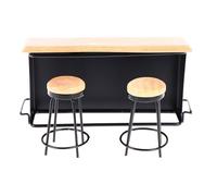 1/12 Scale Miniature Pub Counter Set With 2 Stools Metal Frame & Wood Table For Club Scene Display Doll House Set