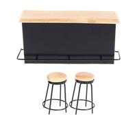 1/12 Scale Miniature Pub Counter Set with 2 Stools, Metal Frame & Wood Table for Club Scene Display Metal Frame