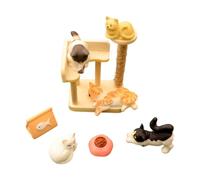 1/12 Scale Miniature Set, Climbing Tree and Bowl Models for Scene and Decoration Cats Climbing Tree Figurine Set