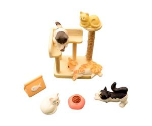 1/12 Scale Miniature Set, Climbing Tree and Bowl Models for Scene and Decoration Cats Climbing Tree Figurine Set