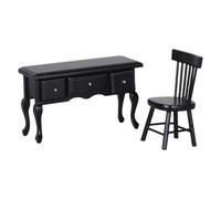 1: 12 Scale Vanity Desk with 3 Drawers, Black | Miniature Dressing Table Furniture for Tabletop Display, Styled Room Layouts
