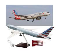 1:150 Large Scale American B777 Model Air Airlines plane Aircraft Statue Diecast Resin Airplane Display with Light Touch Sound Control Removable Wheels for Display Stand(With light)