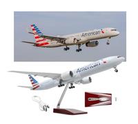 1:150 Large Scale American B777 Model Air Airlines plane Aircraft Statue Diecast Resin Airplane Display with Light Touch Sound Control Removable Wheels for Display Stand(No light)