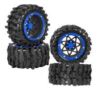 1/16 RC Wheels and Tires 4PCS, RCHuiWow 12mm Hex Plastic Rim Tires Set for 1/16 M-J-X16207-210,H-B-X16889-890,S-C-Y16101-106,Summit E-Revo Gorgon Grom,Mini Kraton 3S RC Truck Upgrades,Black&Navy Blue