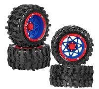 1/16 RC Wheels and Tires 4PCS, RCHuiWow 12mm Hex Plastic Rim Tires Set for 1/16 M-J-X16207-210,H-B-X16889-890,S-C-Y16101-106,Summit E-Revo Gorgon Grom,Mini Kraton 3S RC Truck Upgrades,Navy Blue&Red
