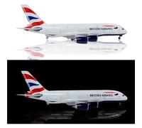 1:160 British Airways A380 Plane Model with LED Light & Wheels - Fiberglass Resin, Stand, Gift Box Included (45.5cm x 50.5cm)