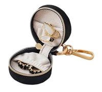 1.18 Inch Compact Travel Ring Holder Keychain, Zipper Closure Box | Portable Jewelry Organizer Bag for Women Work Sports for Gym, Black, Please refer to the description, Please refer to description