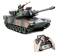 1:18 RC Tank Age 6+, 2.4Ghz M1A2 Remote Control Model Toys, 15 Channel Battle Army Tank with Smoke, Light, Sound, Volume Switch, Military Toy for Adult and Kid That Shoots BBS and Water Bombs