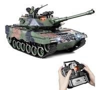 1:18 RC Tank Leopard II, 2.4Ghz Remote Control Military Model with BB and Water Bullet Firing, Remote Control Battle Tank Metal Tracks, Smoke, Lights, Sound, Recoil, Army Toy Gift for Adults and Kids