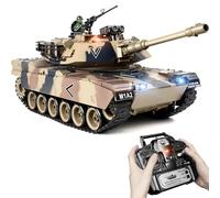 1:18 RC Tank M1A2 Abrams, 2.4Ghz Remote Control Military Model with Metal Tracks, Remote Control Battle Tank BB & Water Bomb Firing, Recoil, Smoke, Lights & Sounds - Army Toy for Adults & Kids
