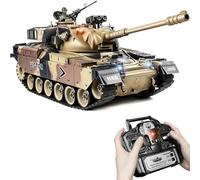 1:18 RC Tank M60 Earthy Yellow, 2.4Ghz Remote Control Tank That Shoots BBs, Remote Control Battle Model, Army Model with Recoil, Smoke, Engine Sound & Lights, Military Battle Toy for Adults and Kids