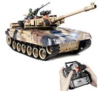 1:18 RC Tank T90, 2.4Ghz Remote Control Military Model, Remote Control Battle Tank BB and Water Bullet Firing, Realistic Recoil, Smoke, Lights, Engine Sound, Army Toy Gift for Kids