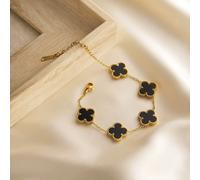 (1) 18k Gold Plated Black Four Leaf Clover Bracelet Waterproof Stainless Steel
