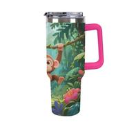 1.18l （40OZ） Stainless Steel Thermos with Handle and Straw Lid The Tapered Design Fits in Your Car's Cup Holder Monkeys Playing on Vine Swings Patterned Thermos A Must-Have for Camping and Fitness