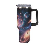 1.18l （40OZ） Stainless Steel Thermos with Handle and Straw Lid The Tapered Design Fits in Your Car's Cup Holder Interstellar Wormhole Patterned Thermos A Must-Have for Camping and Fitness