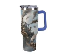 1.18l (40OZ) Stainless Steel Thermos with Handle and Straw Lid The Tapered Design Fits in Your Car's Cup Holder Mechanical Island Patterned Thermos A Must-Have for Camping and Fitness