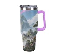 1.18l （40OZ） Stainless Steel Thermos with Handle and Straw Lid The Tapered Design Fits in Your Car's Cup Holder Xianxia Fairy Mountain Patterned Thermos A Must-Have for Camping and Fitness