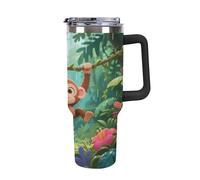 1.18l （40OZ） Stainless Steel Thermos with Handle and Straw Lid The Tapered Design Fits in Your Car's Cup Holder Monkeys Playing on Vine Swings Patterned Thermos A Must-Have for Camping and Fitness