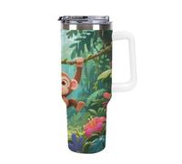 1.18l （40OZ） Stainless Steel Thermos with Handle and Straw Lid The Tapered Design Fits in Your Car's Cup Holder Monkeys Playing on Vine Swings Patterned Thermos A Must-Have for Camping and Fitness