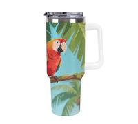 1.18l (40OZ) Stainless Steel Thermos with Handle and Straw Lid The Tapered Design Fits in Your Car's Cup Holder Parrots That Talk Patterned Thermos A Must-Have for Camping and Fitness