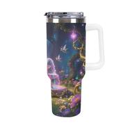 1.18l (40OZ) Stainless Steel Thermos with Handle and Straw Lid The Tapered Design Fits in Your Car's Cup Holder Magic Garden Patterned Thermos A Must-Have for Camping and Fitness