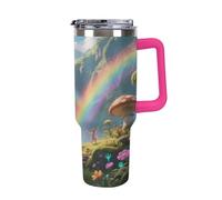 1.18l （40OZ） Stainless Steel Thermos with Handle and Straw Lid The Tapered Design Fits in Your Car's Cup Holder Rainbow Waterfall Valley Patterned Thermos A Must-Have for Camping and Fitness