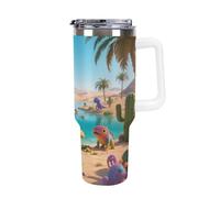 1.18l （40OZ） Stainless Steel Thermos with Handle and Straw Lid The Tapered Design Fits in Your Car's Cup Holder Desert Oasis Patterned Thermos A Must-Have for Camping and Fitness