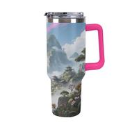 1.18l (40OZ) Stainless Steel Thermos with Handle and Straw Lid The Tapered Design Fits in Your Car's Cup Holder Xianxia Fairy Mountain Patterned Thermos A Must-Have for Camping and Fitness