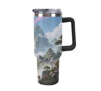 1.18l (40OZ) Stainless Steel Thermos with Handle and Straw Lid The Tapered Design Fits in Your Car's Cup Holder Xianxia Fairy Mountain Patterned Thermos A Must-Have for Camping and Fitness