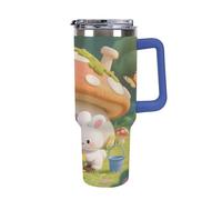 1.18l (40OZ) Stainless Steel Thermos with Handle and Straw Lid The Tapered Design Fits in Your Car's Cup Holder Rabbit Planting Flowers Patterned Thermos A Must-Have for Camping and Fitness