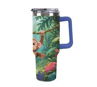 1.18l （40OZ） Stainless Steel Thermos with Handle and Straw Lid The Tapered Design Fits in Your Car's Cup Holder Monkeys Playing on Vine Swings Patterned Thermos A Must-Have for Camping and Fitness