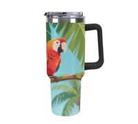 1.18l (40OZ) Stainless Steel Thermos with Handle and Straw Lid The Tapered Design Fits in Your Car's Cup Holder Parrots That Talk Patterned Thermos A Must-Have for Camping and Fitness