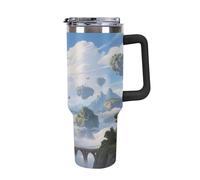 1.18l (40OZ) Stainless Steel Thermos with Handle and Straw Lid The Tapered Design Fits in Your Car's Cup Holder Island in The Sky Patterned Thermos A Must-Have for Camping and Fitness