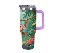 1.18l （40OZ） Stainless Steel Thermos with Handle and Straw Lid The Tapered Design Fits in Your Car's Cup Holder Monkeys Playing on Vine Swings Patterned Thermos A Must-Have for Camping and Fitness
