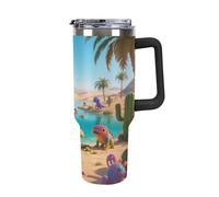 1.18l （40OZ） Stainless Steel Thermos with Handle and Straw Lid The Tapered Design Fits in Your Car's Cup Holder Desert Oasis Patterned Thermos A Must-Have for Camping and Fitness