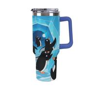 1.18l （40OZ） Stainless Steel Thermos with Handle and Straw Lid The Tapered Design Fits in Your Car's Cup Holder Penguin on an Adventure Patterned Thermos A Must-Have for Camping and Fitness