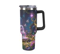 1.18l (40OZ) Stainless Steel Thermos with Handle and Straw Lid The Tapered Design Fits in Your Car's Cup Holder Magic Garden Patterned Thermos A Must-Have for Camping and Fitness