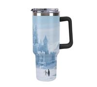 1.18l (40OZ) Stainless Steel Thermos with Handle and Straw Lid The Tapered Design Fits in Your Car's Cup Holder Ice and Snow Castle Icefield Patterned Thermos A Must-Have for Camping and Fitness
