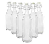 1.1L Glass Bottles with Swing Top Reusable Water Brewing - Pack of 6 Argon Tableware Clear One Size