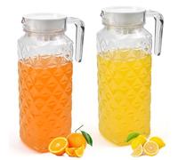 1.1L Plastic Pitcher with Lid and Handle, ADERTOS 2 Pack Clear Water Pitcher Unbreakable Beverage Pitchers Transparent Juice Container Fridge Door Jug for Milk Juice Iced Tea Lemonade (BPA-Free)