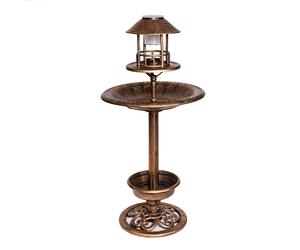 1.1m Bronze Effect Resin Garden Bird Bath & Table with Solar Light