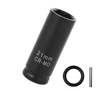 1/2" 21mm Deep Impact Socket, CR-MO Steel 78mm Length Scaffolding Impact Socket Drive with Retaining Pin + O-Ring for Scaffolding Clamps, Long Bolts and Industrial Use (Black)