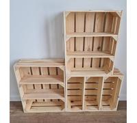 1,2,3,4,5,6,7,8 Solid&Strong NATURAL,BURNT EFFECT Storage Wooden Crates Fruit Boxes Shelves Decor - Clean ! (Natural crates short, 4)