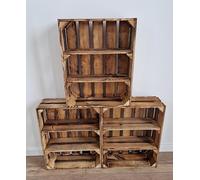 1,2,3,4,5,6,7,8 Solid&Strong NATURAL,BURNT EFFECT Storage Wooden Crates Fruit Boxes Shelves Decor - Clean ! (Burnt effect crates short, 6)