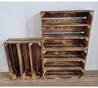 1,2,3,4,5,6,7,8 Solid&Strong NATURAL,BURNT EFFECT Storage Wooden Crates Fruit Boxes Shelves Decor - Clean ! (Burnt effect crates long, 3)