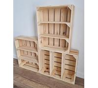 1,2,3,4,5,6,7,8 Solid&Strong NATURAL,BURNT EFFECT Storage Wooden Crates Fruit Boxes Shelves Decor - Clean ! (Natural crates short, 6)