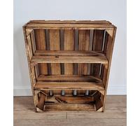 1,2,3,4,5,6,7,8 Solid&Strong NATURAL,BURNT EFFECT Storage Wooden Crates Fruit Boxes Shelves Decor - Clean ! (Burnt effect crates short, 5)