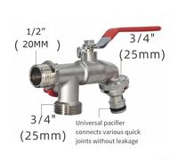 1/2" & 3/4" Copper Garden Watering Connector with Dual Outlets, Brass Fitting for Outdoor Hose Systems - Includes Black Plastic Nipple and PTFE Tape