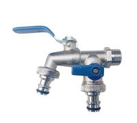 1/2'' 3/4'' Double Head Water Splitter Connector Coupling Adapter Valve Switch Garden Hose Irrigation Tap Joint Water Faucet(E Set)